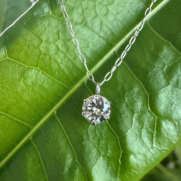 18K White Gold .2CT Diamond Solitaire Pendant Necklace 15.8" Natural Round Stone - Picture 1 of 11